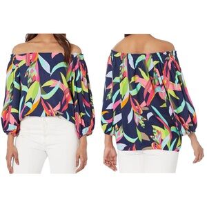 Trina Turk Equinox Off The Shoulder Top Multicolored Tropical‎ Print Size S